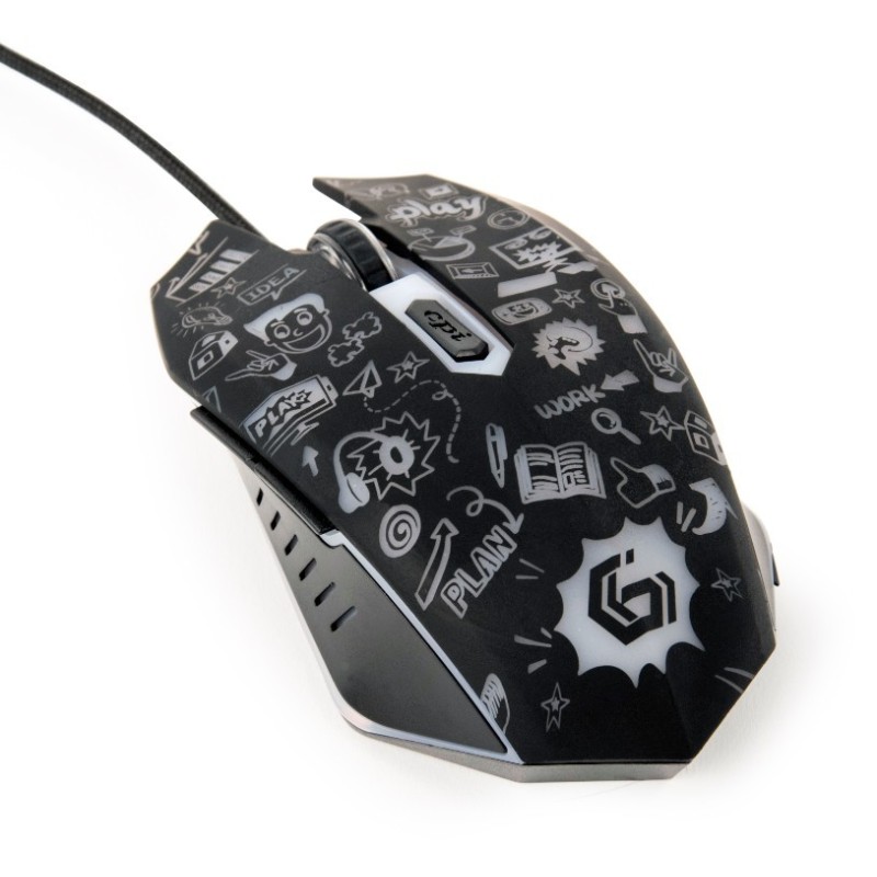 Mysz optyczna LED, 6-przyciskowa, USB, czarna | PartsPC.pl