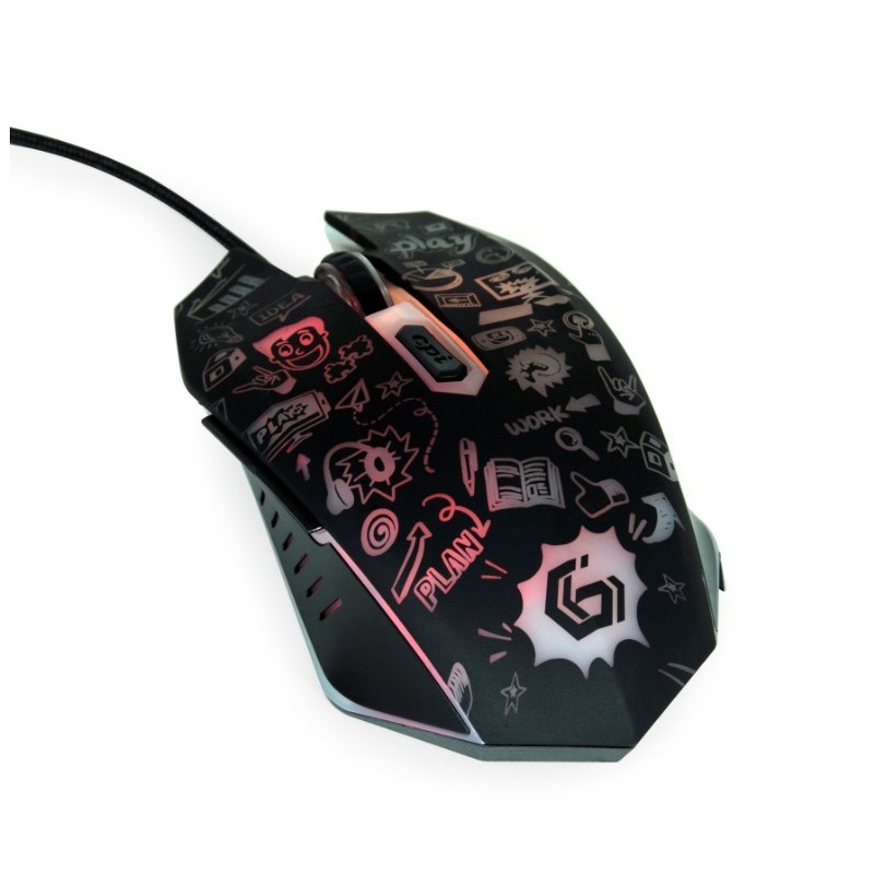 Mysz optyczna LED, 6-przyciskowa, USB, czarna | PartsPC.pl