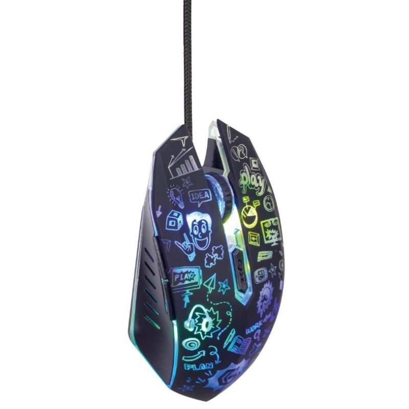 Mysz optyczna LED, 6-przyciskowa, USB, czarna | PartsPC.pl