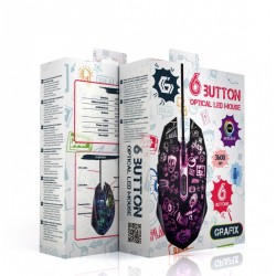 Mysz optyczna LED, 6-przyciskowa, USB, czarna | PartsPC.pl