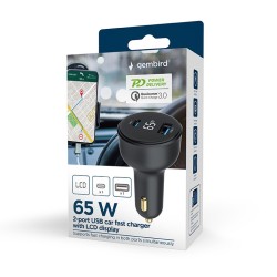 Szybka ładowarka samochodowa 2xUSB-A+C, Type-C (PD), LCD, 65… | PartsPC.pl