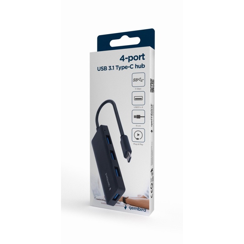 HUB 4-portowy USB 3.1 (Gen 1) typu C, czarny | PartsPC.pl