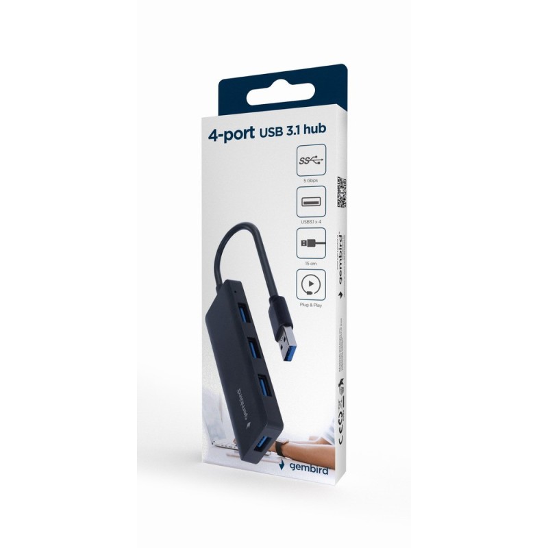 HUB 4-portowy USB 3.2 (Gen.1) czarny | PartsPC.pl