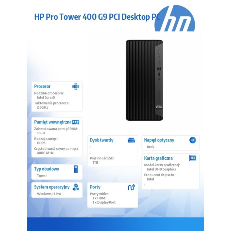 Komputer Pro Tower 400 G9 PCI i5-14500 1TB/16/W11P 9H7N0ET | PartsPC.pl