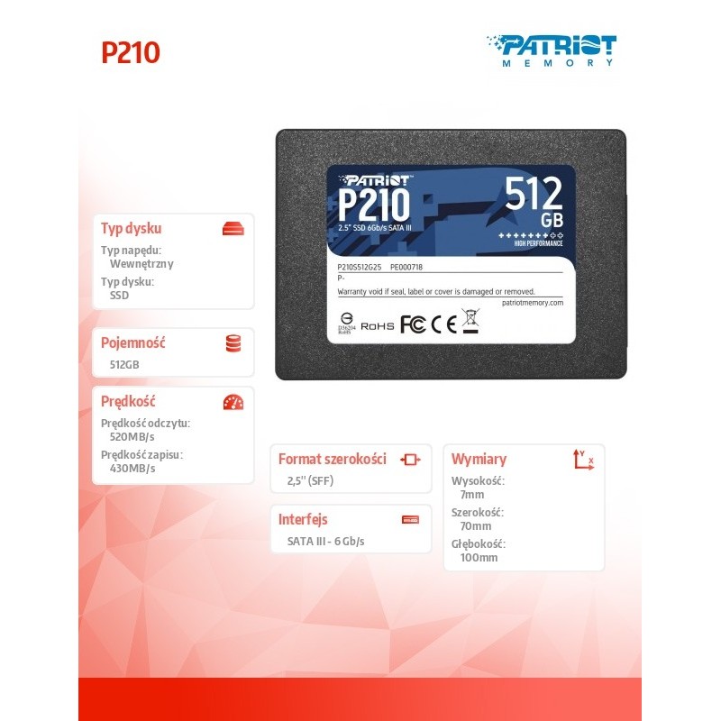Dysk SSD 512GB P210 520/430 MB/s SATA III 2.5 | PartsPC.pl