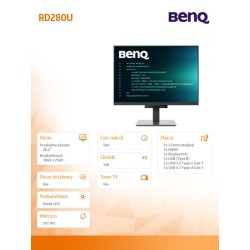 Benq Monitor 28 cali RD280U 4K IPS 5ms/IPS/1200:1/HDMI/DP | PartsPC.pl