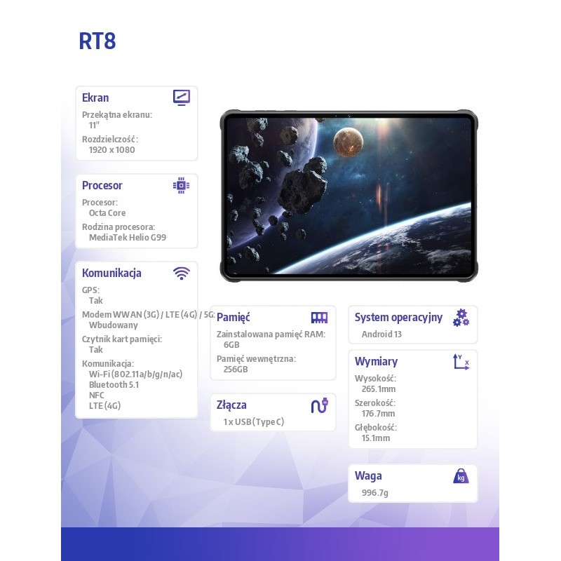 Tablet RT8 6/256GB IP69K czarny | PartsPC.pl