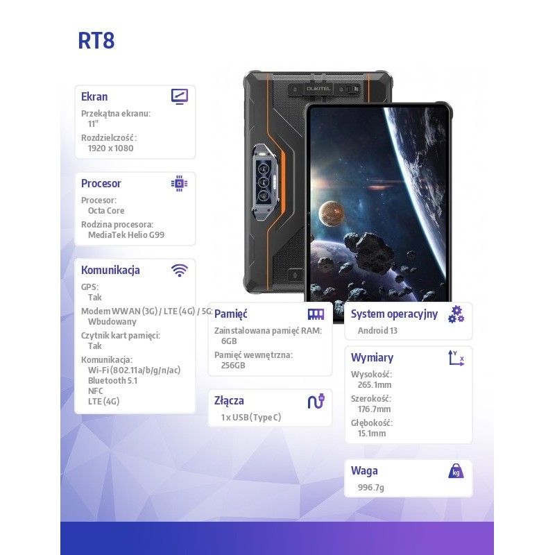 Tablet RT8 6/256GB IP69K pomarańczowy | PartsPC.pl