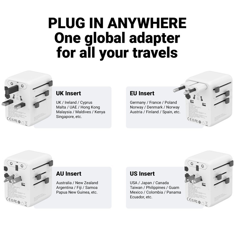 World Travel Adapter GaN 45W UK/EU/US/AU biały | PartsPC.pl