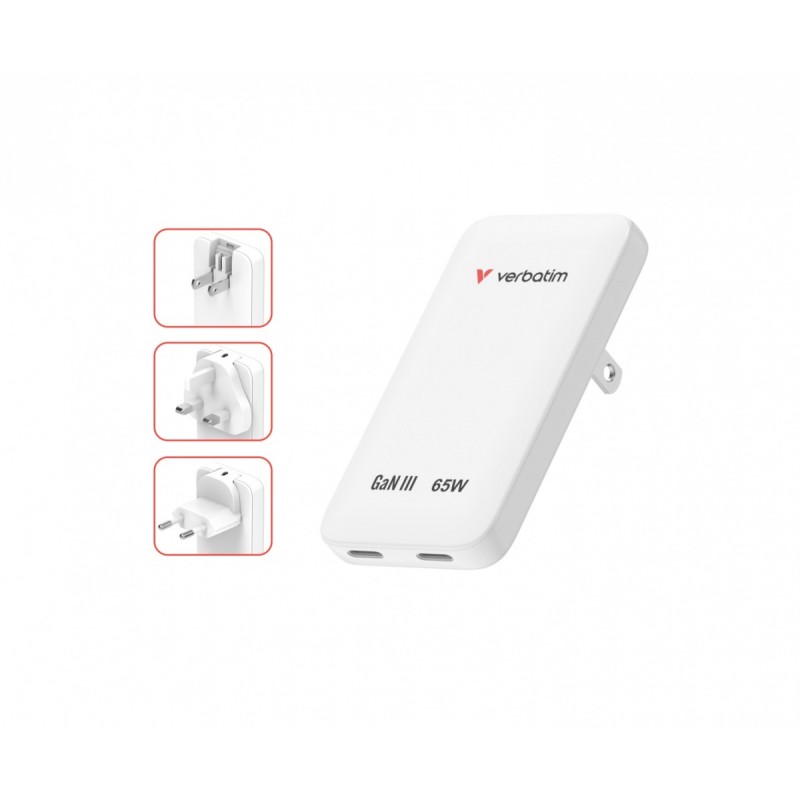 Ładowarka Slim Essentials GaN 65W 2x USB-C US/UK/UE biała | PartsPC.pl