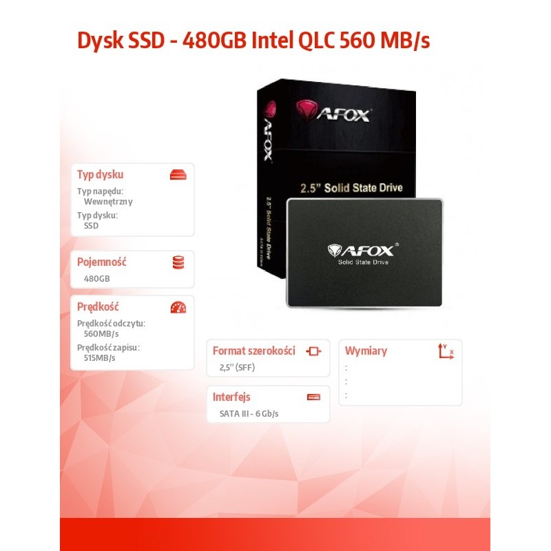AFOX Dysk SSD - 480GB Intel QLC 560 MB/s | PartsPC.pl