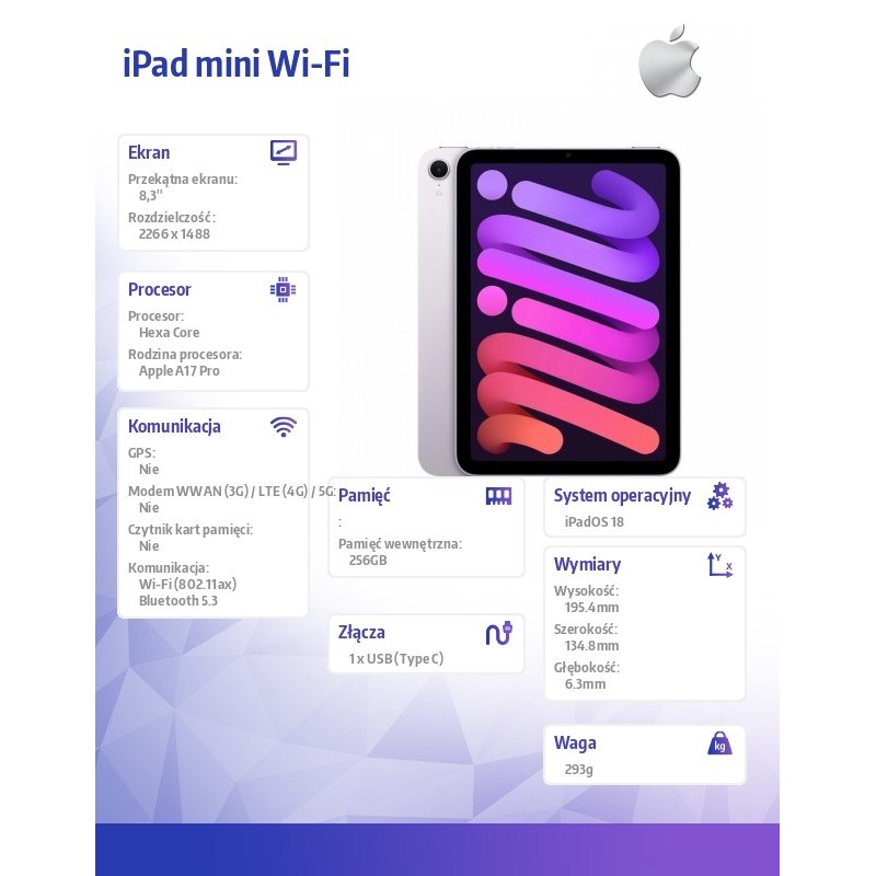 Apple iPad mini Wi-Fi 256GB Fioletowy | PartsPC.pl