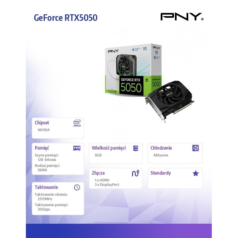 PNY Karta graficzna GeForce RTX 5050 8GB 1F VCG50508SF... | PartsPC.pl