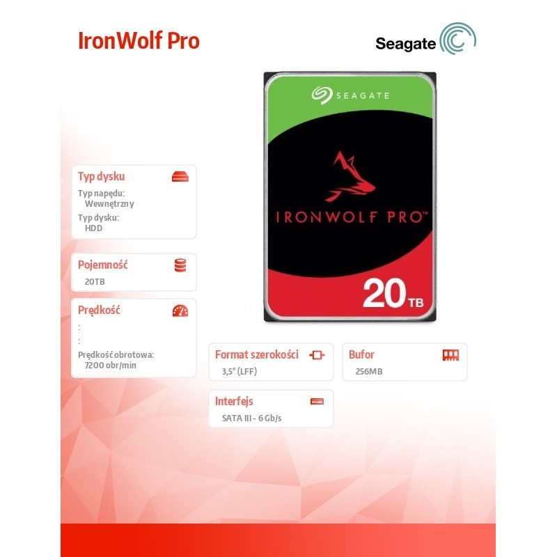 Dysk IronWolf Pro 20TB 3,5 SATA ST20000NT001 | PartsPC.pl