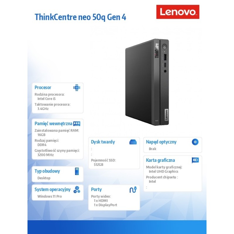 Komputer PC Lenovo ThinkCentre neo 50q G4 i5-13420H/16GB/SSD512GB/UHD/11PR
