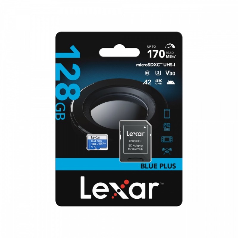 Karta pamięci microSD 128GB C10 A2 U3 V30 170MB/s Blue Plus | PartsPC.pl