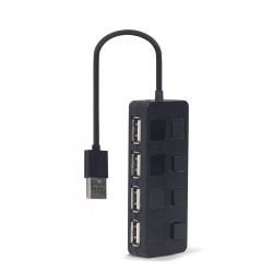 HUB USB 2.0 4-portowy z przełącznikami, czarny | PartsPC.pl