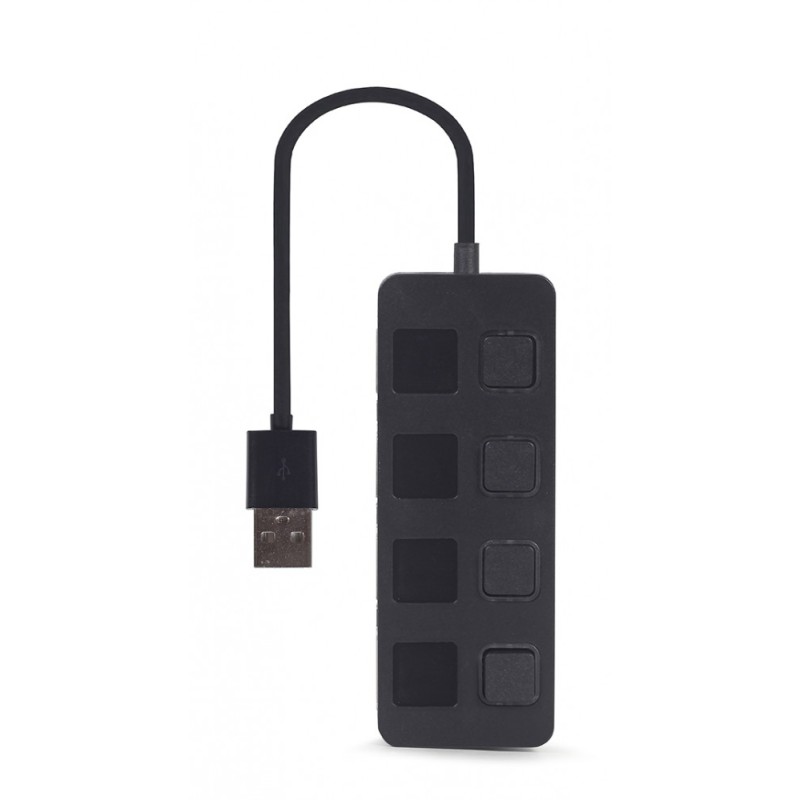 HUB USB 2.0 4-portowy z przełącznikami, czarny | PartsPC.pl