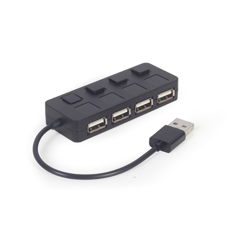 HUB USB 2.0 4-portowy z przełącznikami, czarny | PartsPC.pl