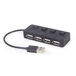 HUB USB 2.0 4-portowy z przełącznikami, czarny | PartsPC.pl