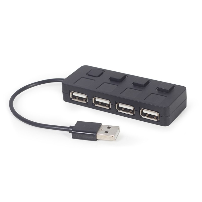 HUB USB 2.0 4-portowy z przełącznikami, czarny | PartsPC.pl