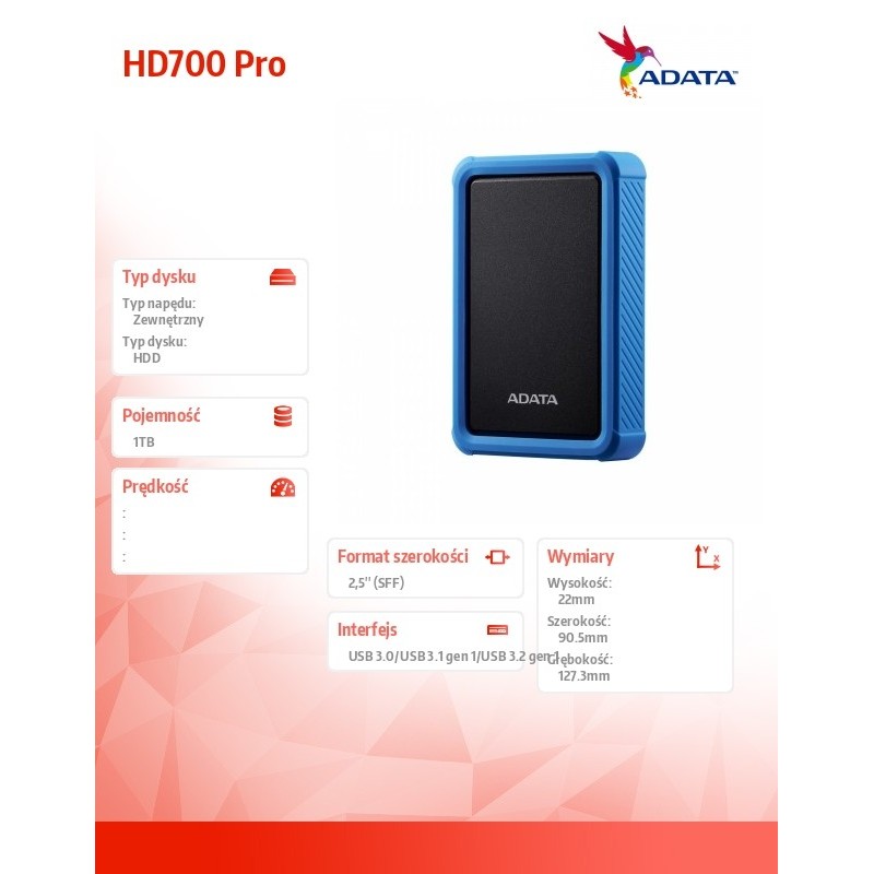 Dysk twardy Durable HD700 Pro 1TB USB3.2 niebieski | PartsPC.pl