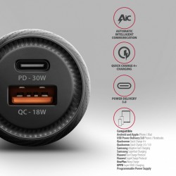 PWC-PQ48 Ładowarka samochodowa 48W z 2 portami, PD3.0, QC4+ | PartsPC.pl