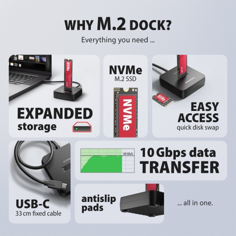 ADSA-M2C11L Stacja dokująca USB-C 3.2 Gen 2 - 1 x NVMe M.2 1… | PartsPC.pl