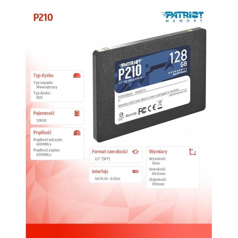 Dysk SSD 128GB P210 450/430 MB/s SATA III 2.5 | PartsPC.pl