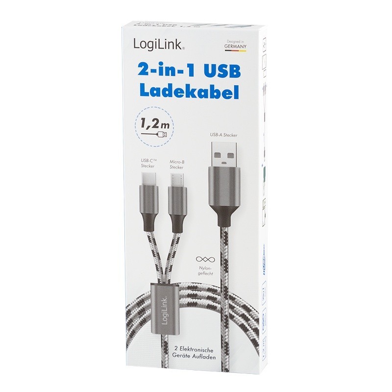 LogiLink Kabel USB2.0 A/M do micro USB + USB-C, 1.2m | PartsPC.pl