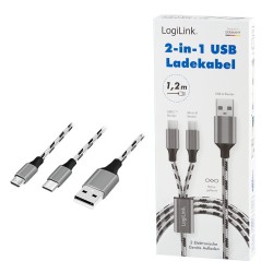 LogiLink Kabel USB2.0 A/M do micro USB + USB-C, 1.2m | PartsPC.pl