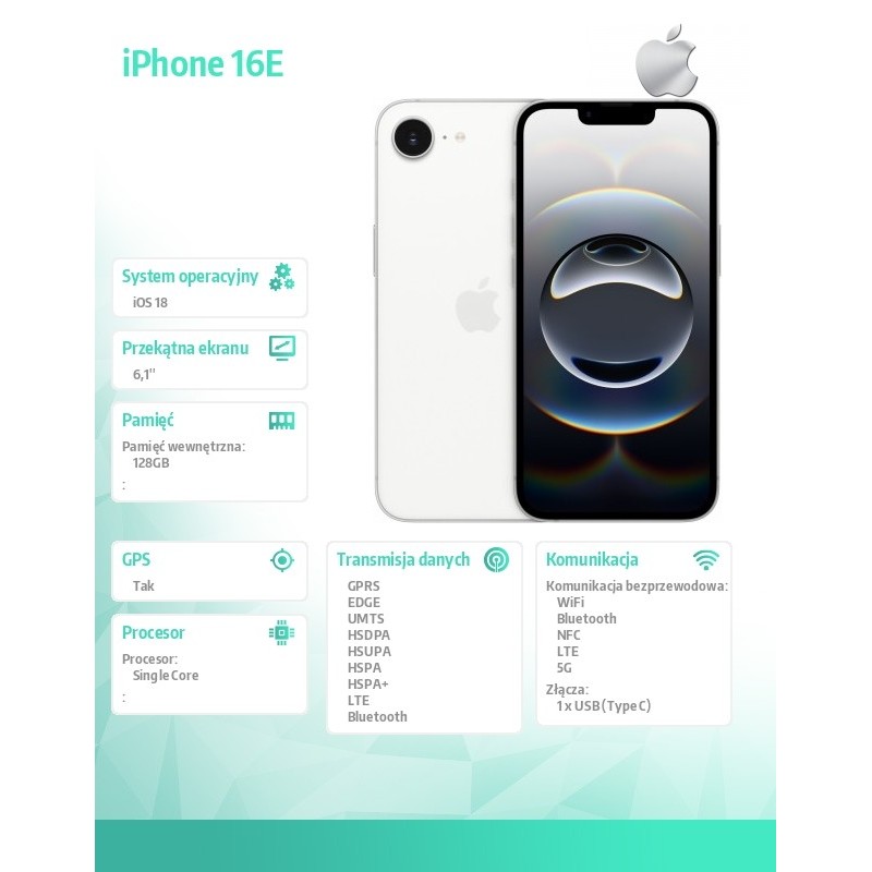 iPhone 16E 128GB biały | PartsPC.pl