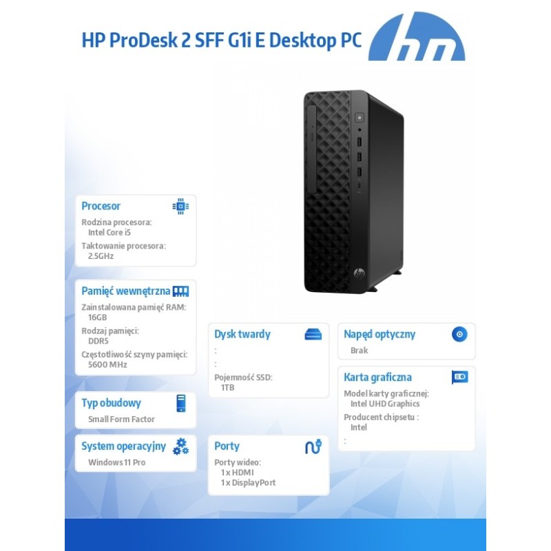 Komputer ProDesk 2 SFF G1i i5-14400 1TB/16GB/W11P B6ZC7ET | PartsPC.pl