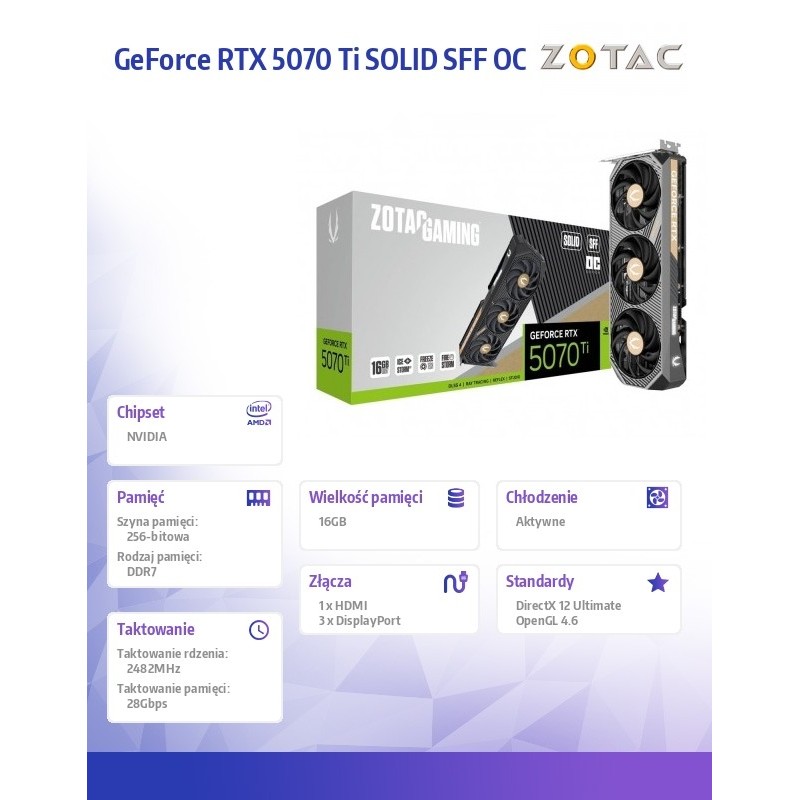 ZOTAC Karta graficzna GeForce RTX 5070 Ti SOLID SFF OC 16GB … | PartsPC.pl