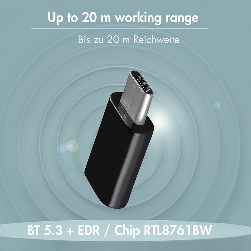 LogiLink Adapter BT5.3, USB-C Gen1, 3Mbps, 20m, czarny | PartsPC.pl
