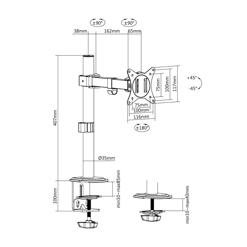 Uchwyt na monitor, 17-32 cale, max 9kg | PartsPC.pl