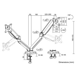 Uchwyt na 2 monitory, 17-32 cali, max 9kg na ramie | PartsPC.pl