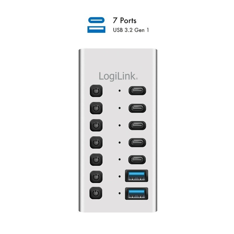 Hub 7xUSB-A/C z przełącznikiem on/off | PartsPC.pl