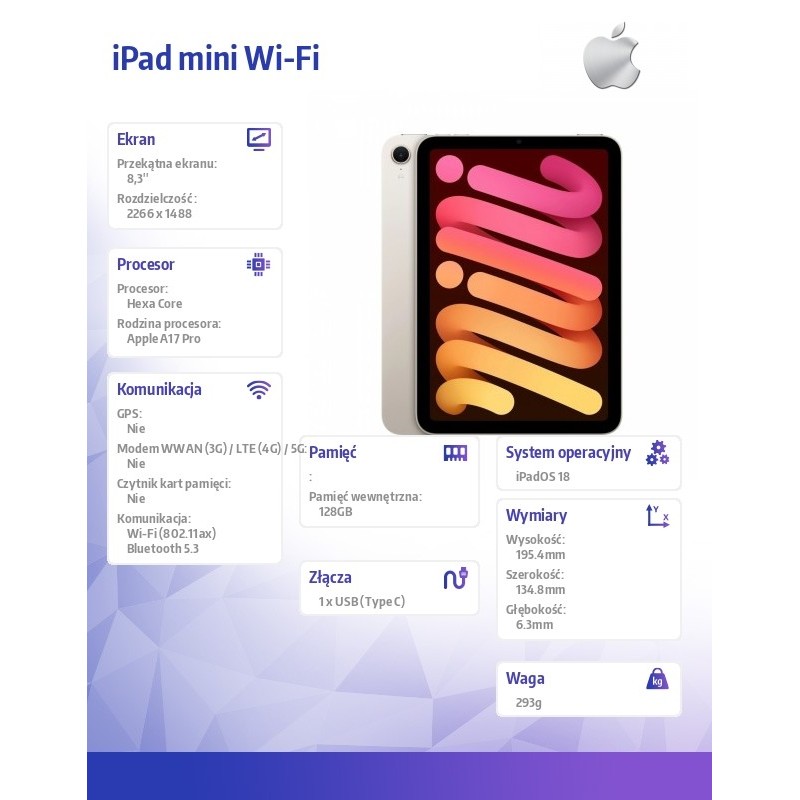 Apple iPad mini Wi-Fi 128GB Księżycowa poświata | PartsPC.pl