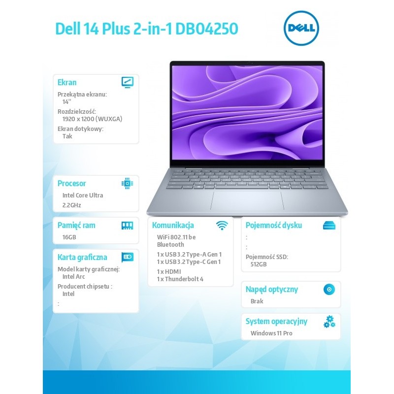 Laptop Dell 14 Plus 2-in-1 DB04250 Win11Pro Ultra 7 256V/16G… | PartsPC.pl