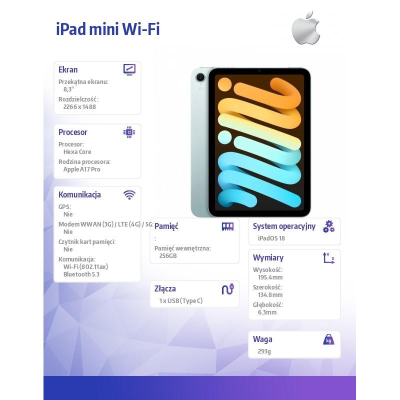 Apple iPad mini Wi-Fi 256GB Niebieski | PartsPC.pl