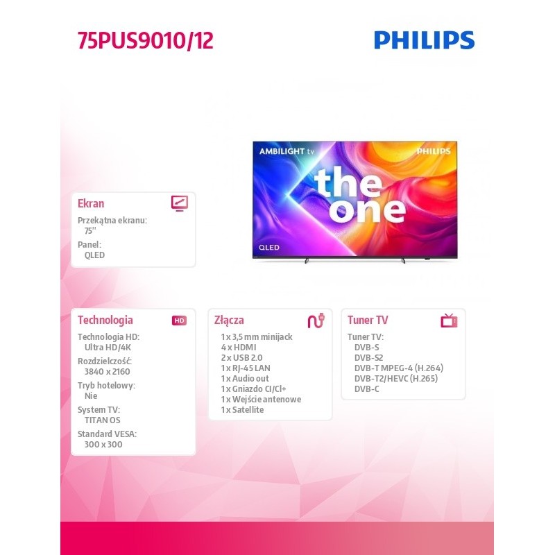 Philips Telewizor 75 cali LED 75PUS9010/12 | PartsPC.pl
