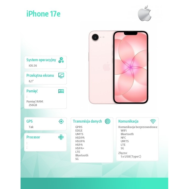 iPhone 17e 256GB Jasnoróżowy | PartsPC.pl
