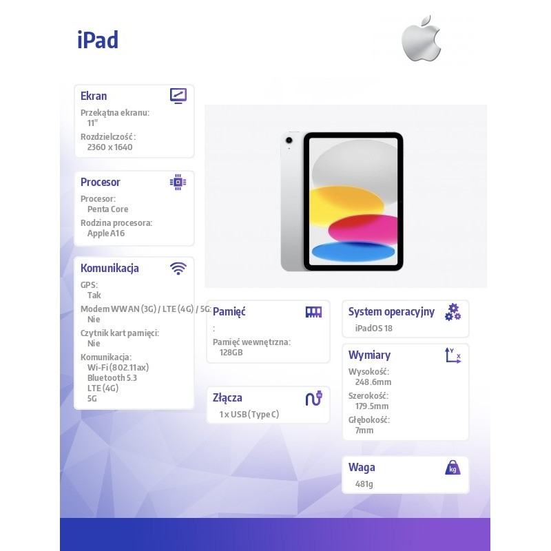 Apple iPad WiFi + Cellular 11 cali 128GB Srebrny | PartsPC.pl