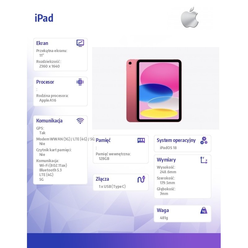 Apple iPad WiFi + Cellular 11 cali 128 GB Różowy | PartsPC.pl