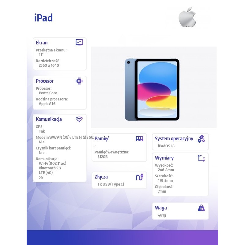 Apple iPad WiFi + Cellular 11 cali 512 GB Niebieski | PartsPC.pl