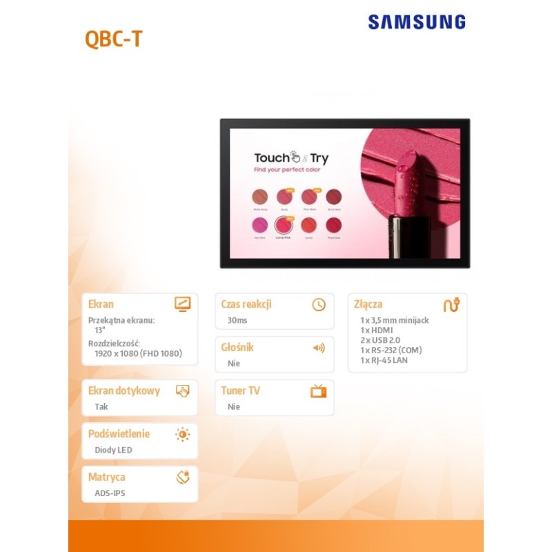 Samsung Monitor dotykowy 13 cali QB13C-T LH13QBCTBGBXEN | PartsPC.pl