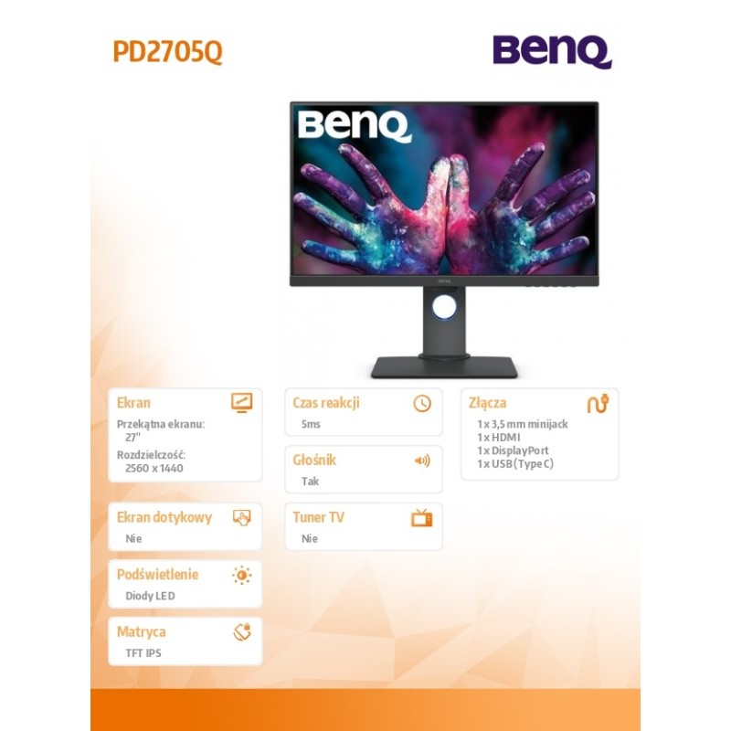 Benq Monitor 27 cali PD2705Q LED 5ms/QHD/IPS/HDMI/DP/USB | PartsPC.pl
