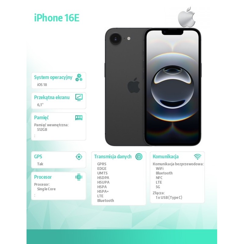 iPhone 16E 512GB czarny | PartsPC.pl