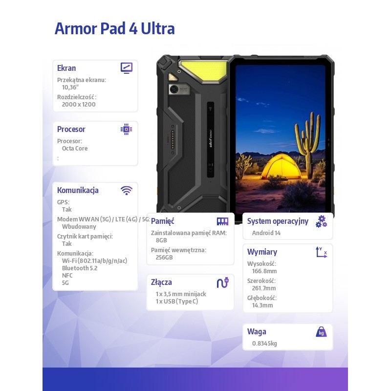 Tablet Armor Pad 4 Ultra 5G 10.36 cala 8/256GB IP69K Czarny | PartsPC.pl